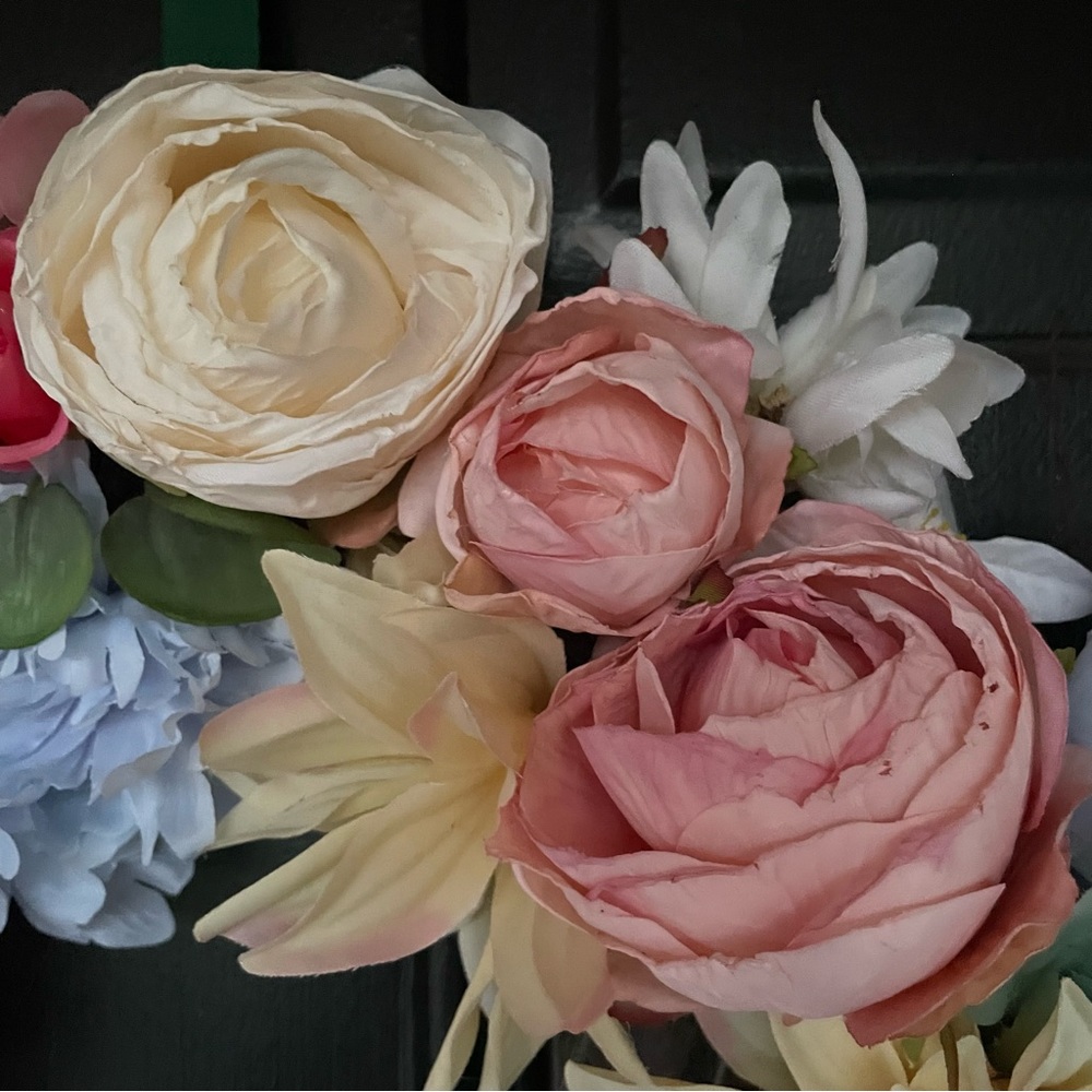 Spring Floral Roses Peony Hydrangeas Mums Door Handcrafted Grapevine Wreath - Picture 6 of 7